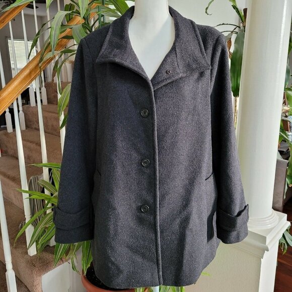 LRL Lauren Ralph Lauren Reefer Coat A-Line Wool Blend Charcoal Size XL Lined - Picture 1 of 11